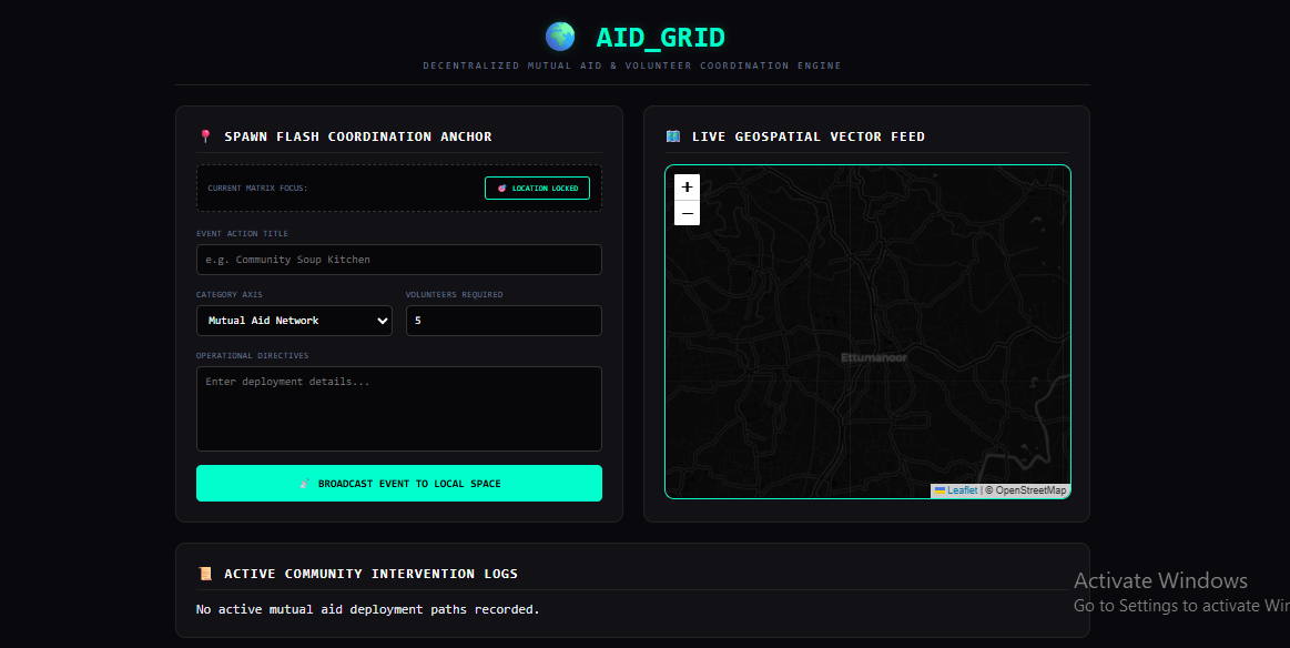 Screenshot of AidGrid community platform